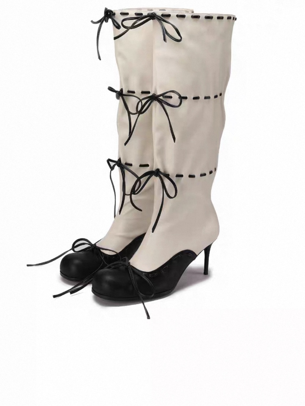 Two-Tone Black and Cream High Lace up Boots